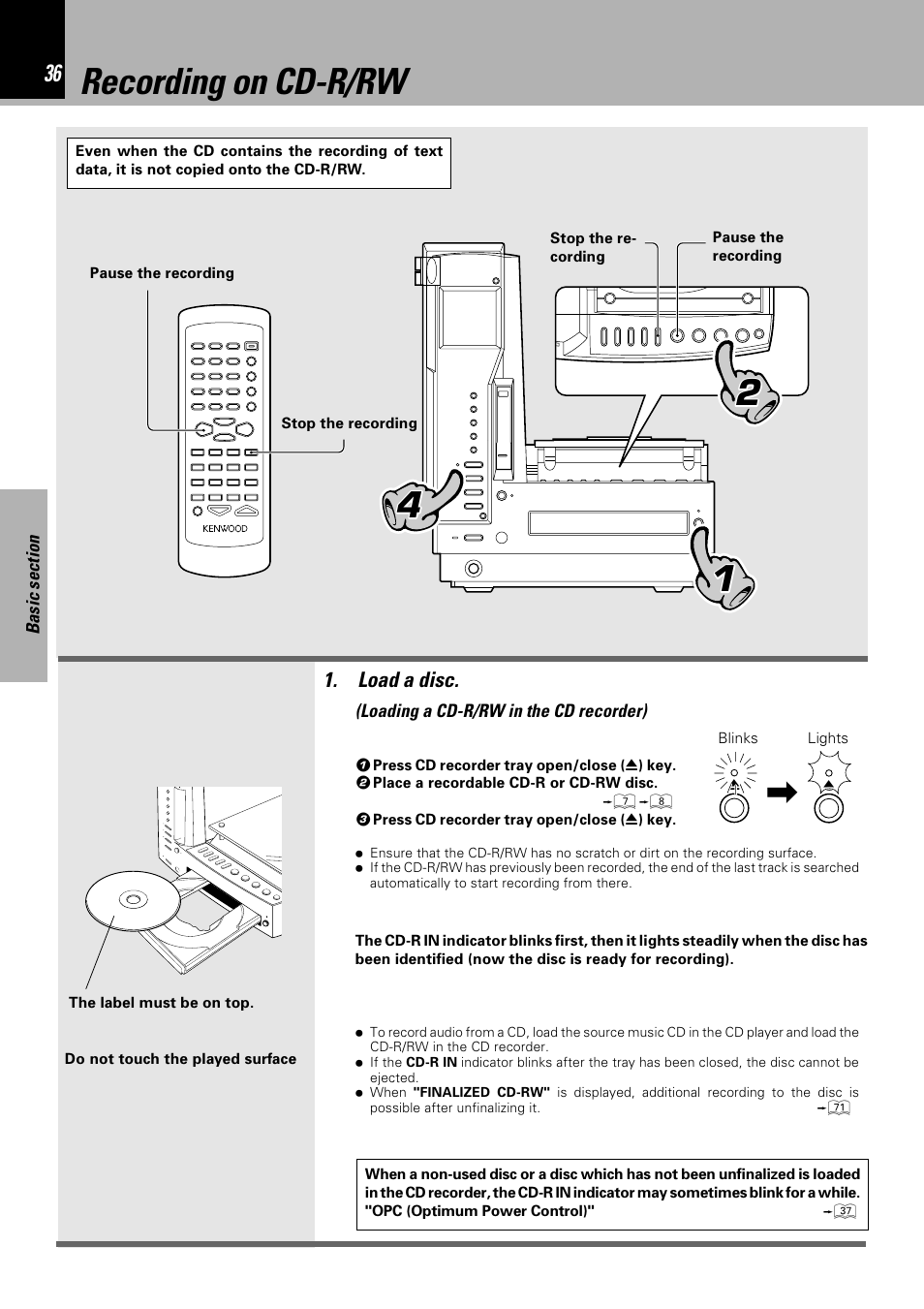 Recording on cd-r/rw | Sony HM-982RW User Manual | Page 36 / 88