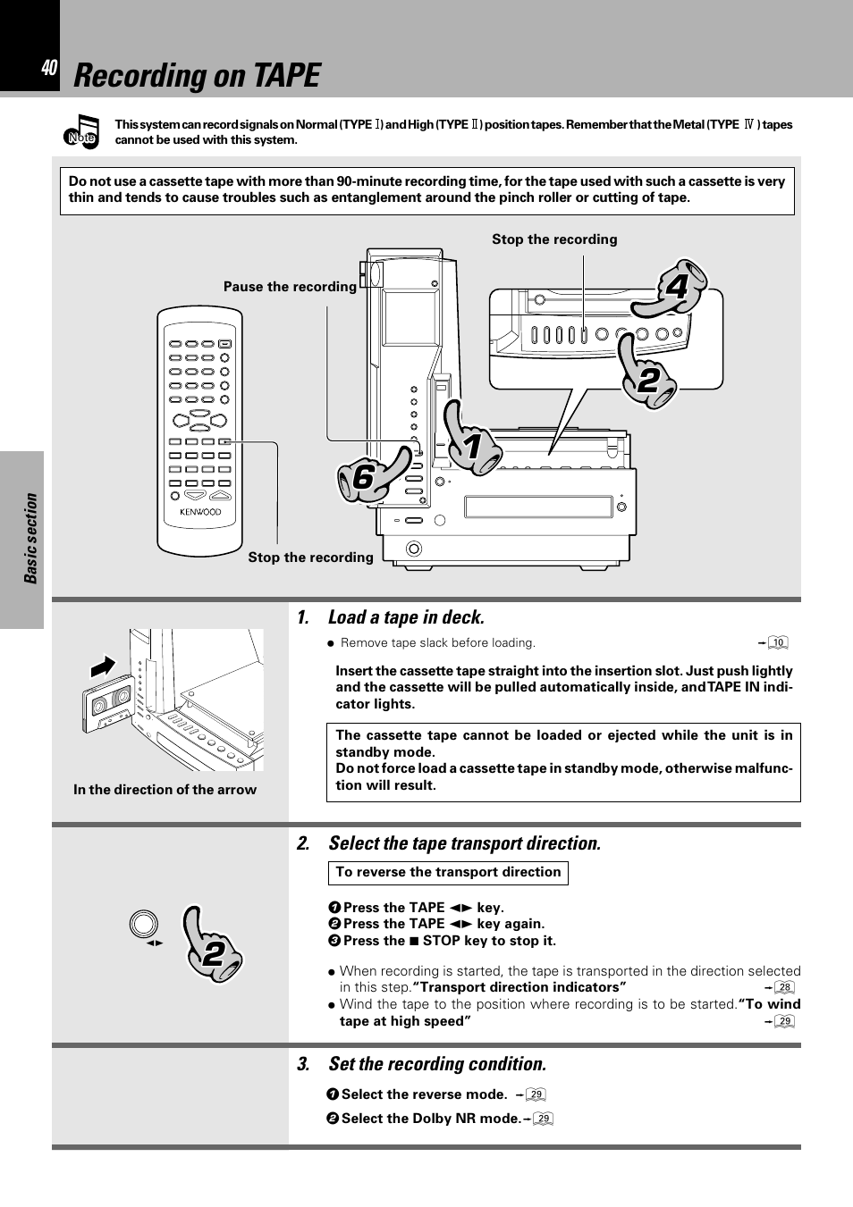 Recording on tape | Sony HM-982RW User Manual | Page 40 / 88