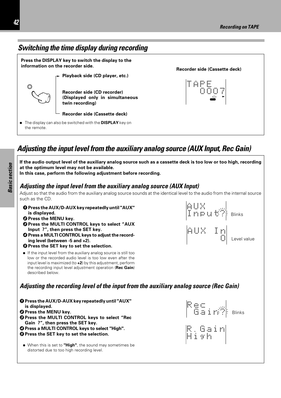 Switching the time display during recording | Sony HM-982RW User Manual | Page 42 / 88