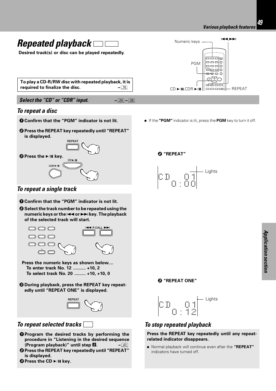 Repeated playback, Cd cdr | Sony HM-982RW User Manual | Page 49 / 88