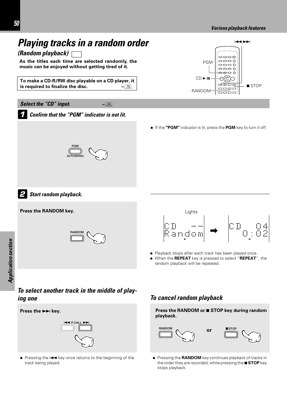 Playing tracks in a random order, Random playback) | Sony HM-982RW User Manual | Page 50 / 88