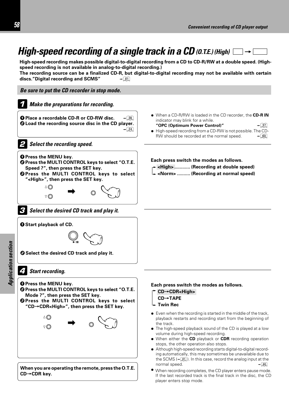 High-speed recording of a single track in a cd, O.t.e.) (high) | Sony HM-982RW User Manual | Page 58 / 88