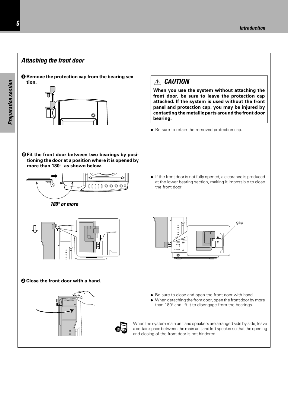 Attaching the front door, Caution, 180º or more | Introduction | Sony HM-982RW User Manual | Page 6 / 88