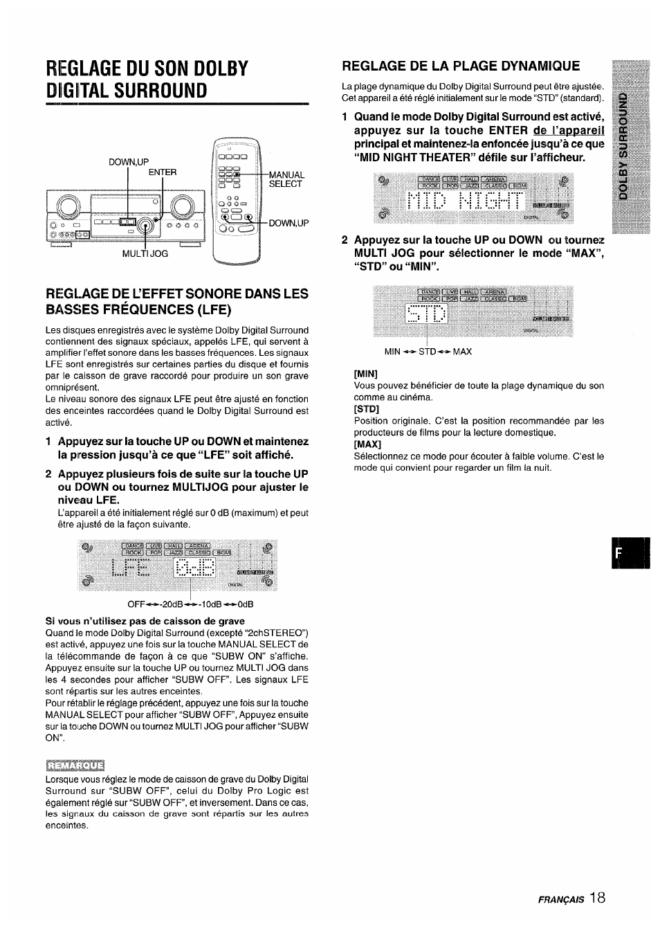 Reglage du son dolby digital surround, Reglage de la plage dynamique | Sony AV-DV75 User Manual | Page 63 / 72