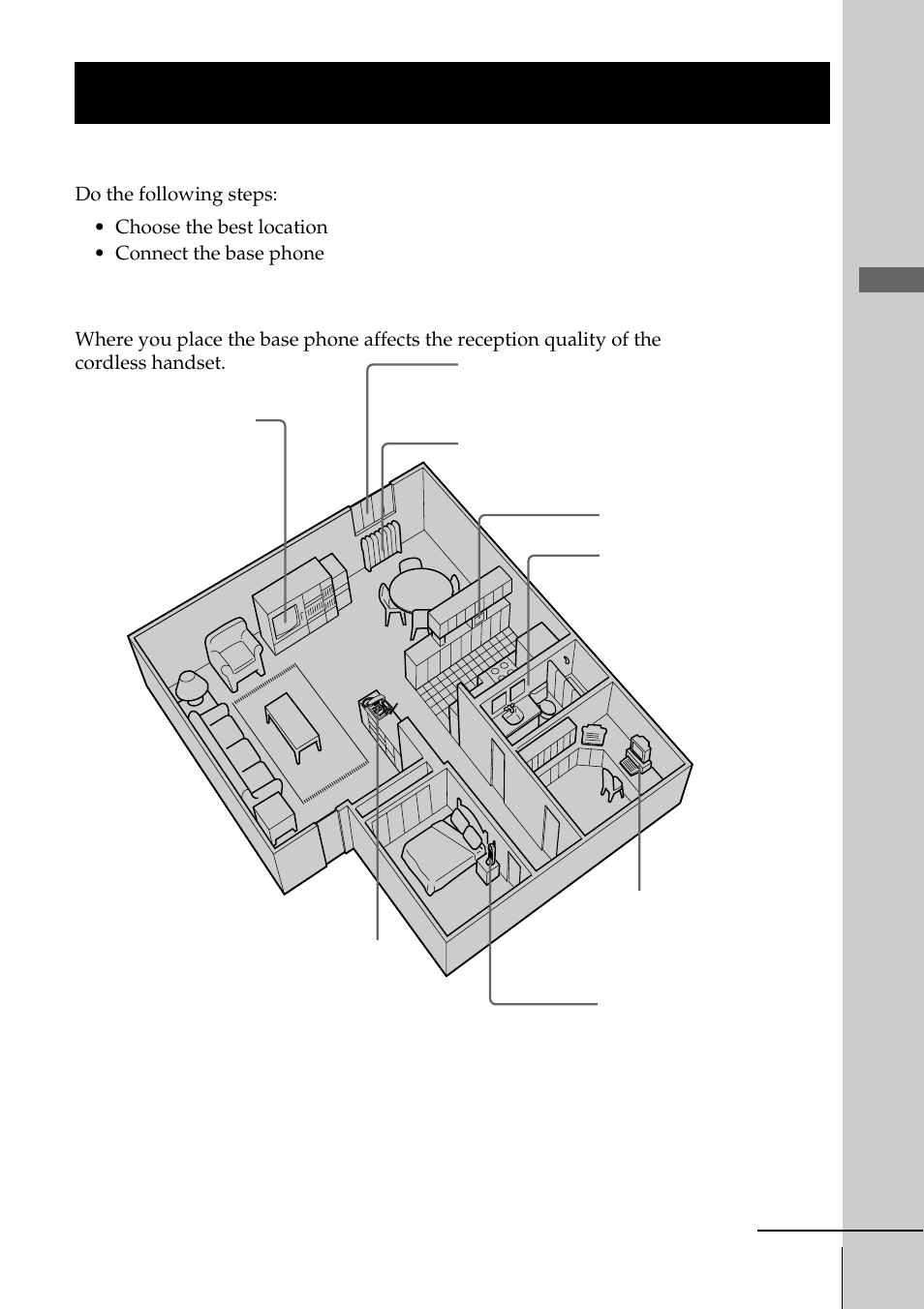 Setting up the base phone, Step 2: setting up the base phone, Step 2 | Getting started, Choose the best location | Sony PP-A2780 User Manual | Page 11 / 100