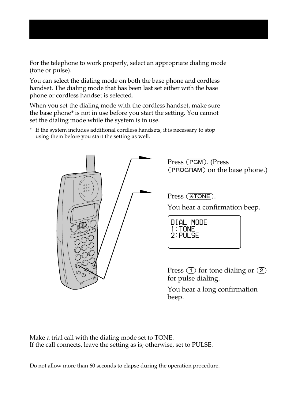 Choosing the dialing mode, Step 4: choosing the dialing, Mode | Step 4 | Sony PP-A2780 User Manual | Page 16 / 100