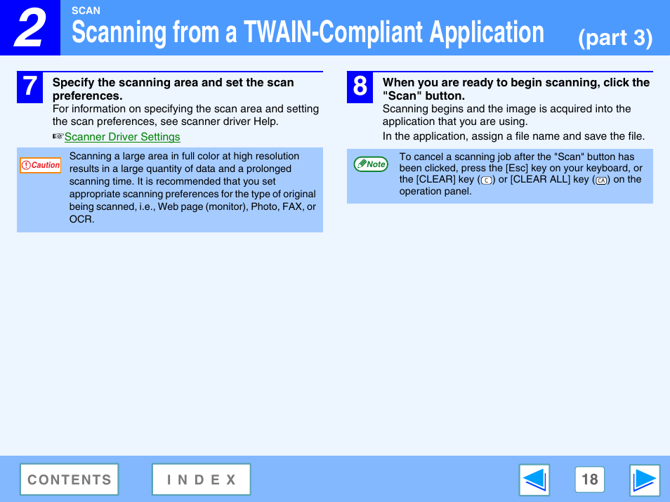 Scanning from a twain-compliant application, Part 3) | Sony FO-2080 User Manual | Page 18 / 41