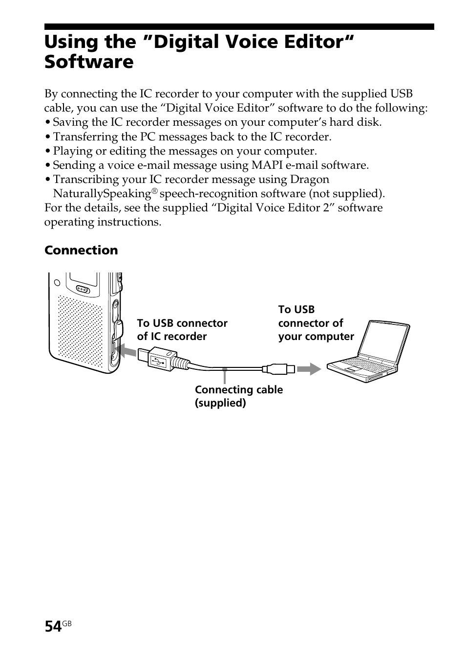 Using the ”digital voice editor“ software | Sony ICD-ST20 User Manual | Page 54 / 68