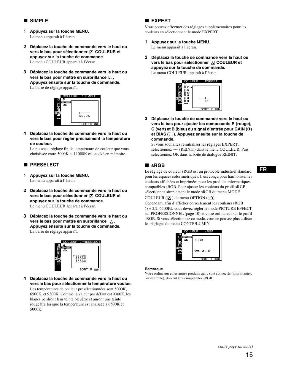X simple, X preselect, X expert | X srgb | Sony CPD-G420S User Manual | Page 35 / 64