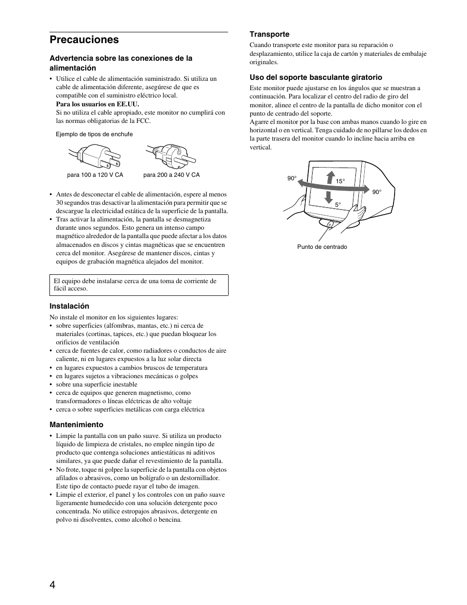 Precauciones, 4precauciones | Sony CPD-G420S User Manual | Page 44 / 64