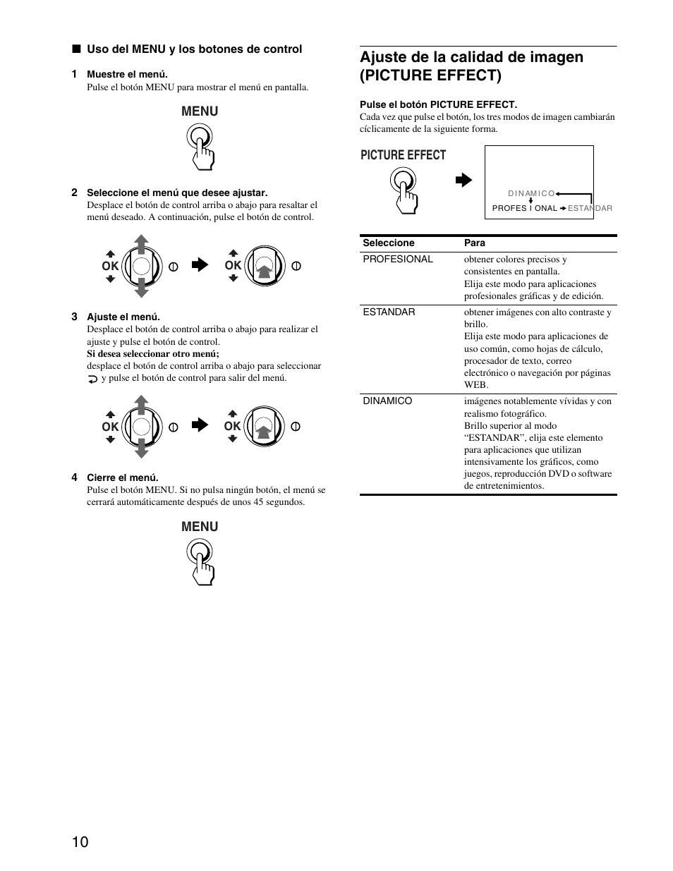 Ajuste de la calidad de imagen (picture effect) | Sony CPD-G420S User Manual | Page 50 / 64