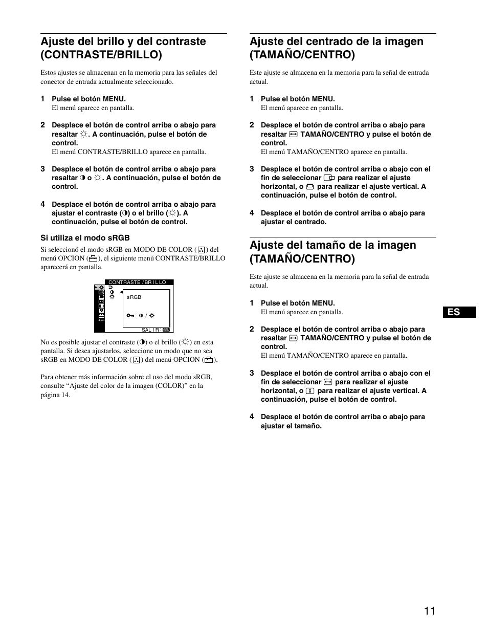 Ajuste del centrado de la imagen (tamaño/centro), Ajuste del tamaño de la imagen (tamaño/centro) | Sony CPD-G420S User Manual | Page 51 / 64