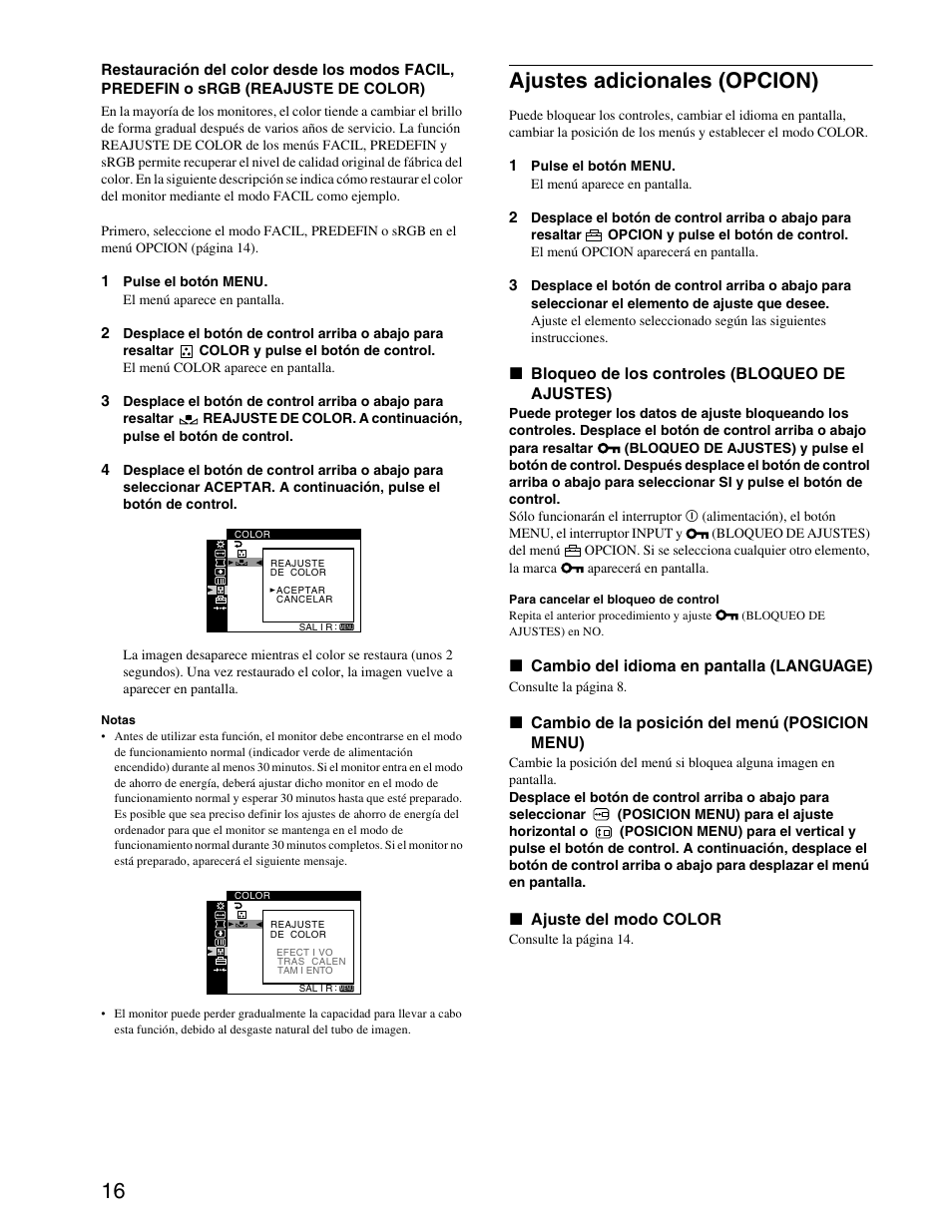 Ajustes adicionales (opcion) | Sony CPD-G420S User Manual | Page 56 / 64