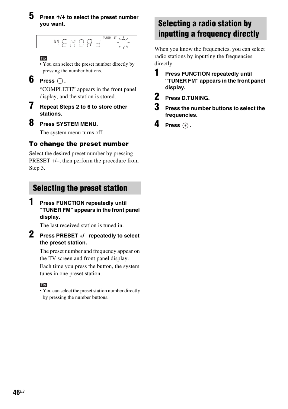 Selecting the preset station | Sony BDV-IZ1000W User Manual | Page 46 / 88