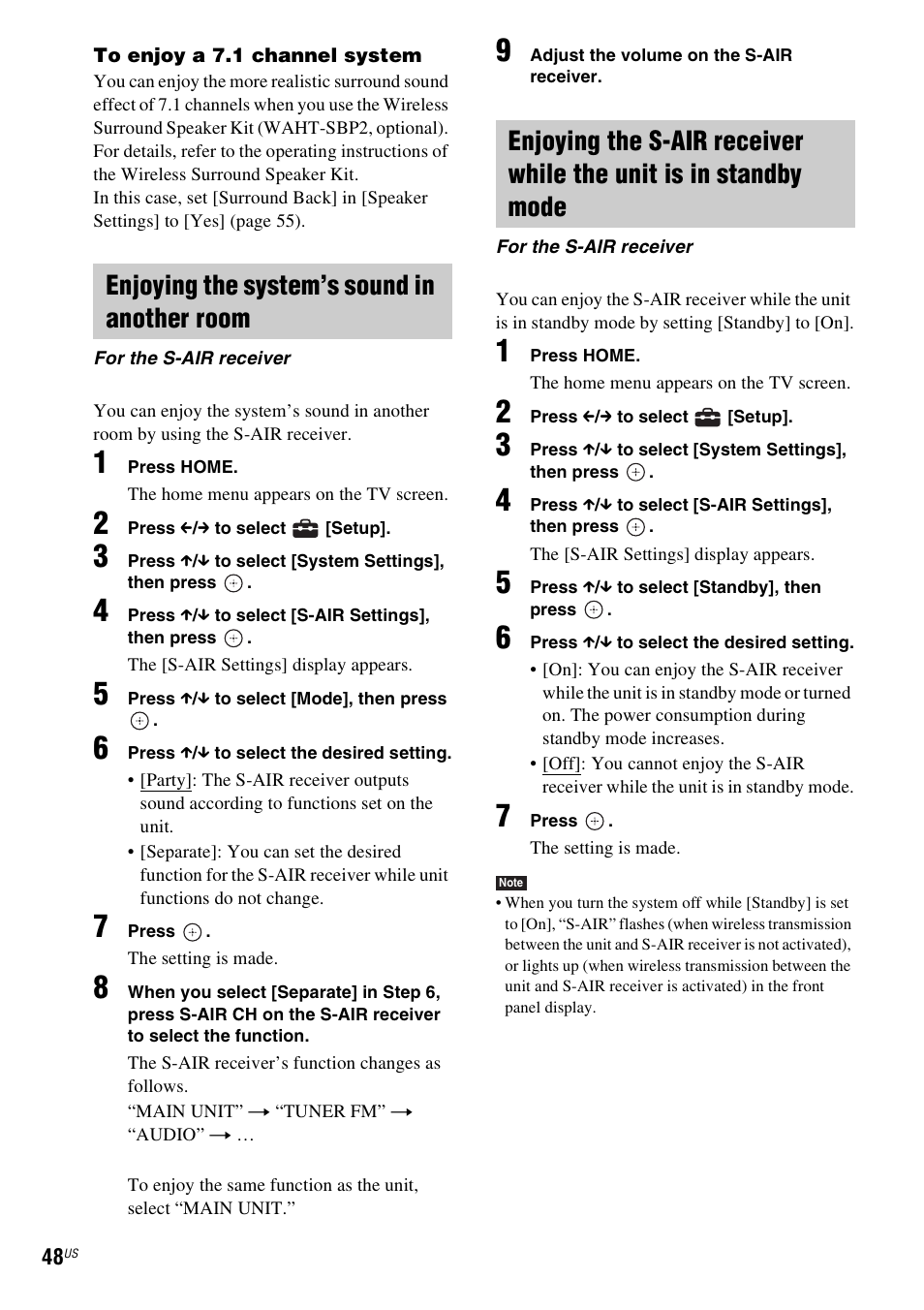 Enjoying the system’s sound in another room | Sony BDV-IZ1000W User Manual | Page 48 / 88