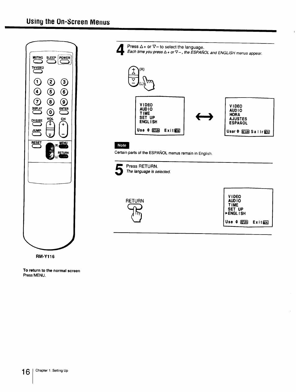 Using the on-screen menus | Sony Cable Box User Manual | Page 16 / 48
