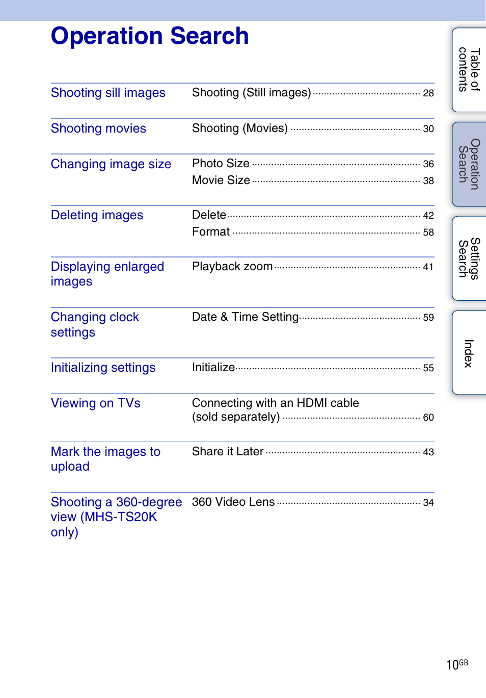 Operation search, Tion | Sony bloggie MHS-TS20К User Manual | Page 10 / 73