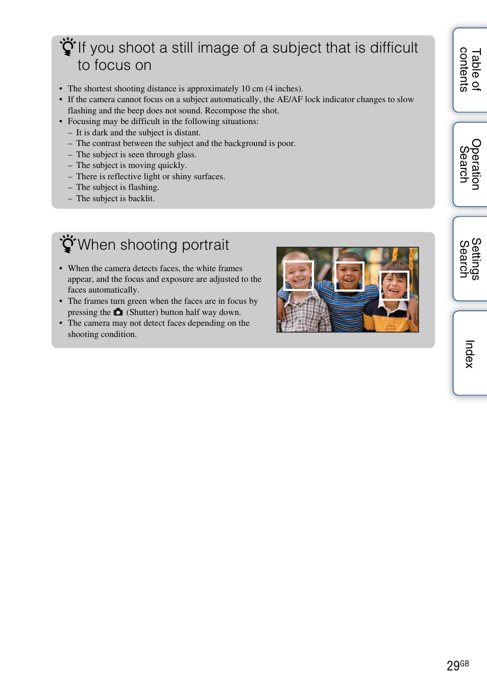 When shooting portrait | Sony bloggie MHS-TS20К User Manual | Page 29 / 73