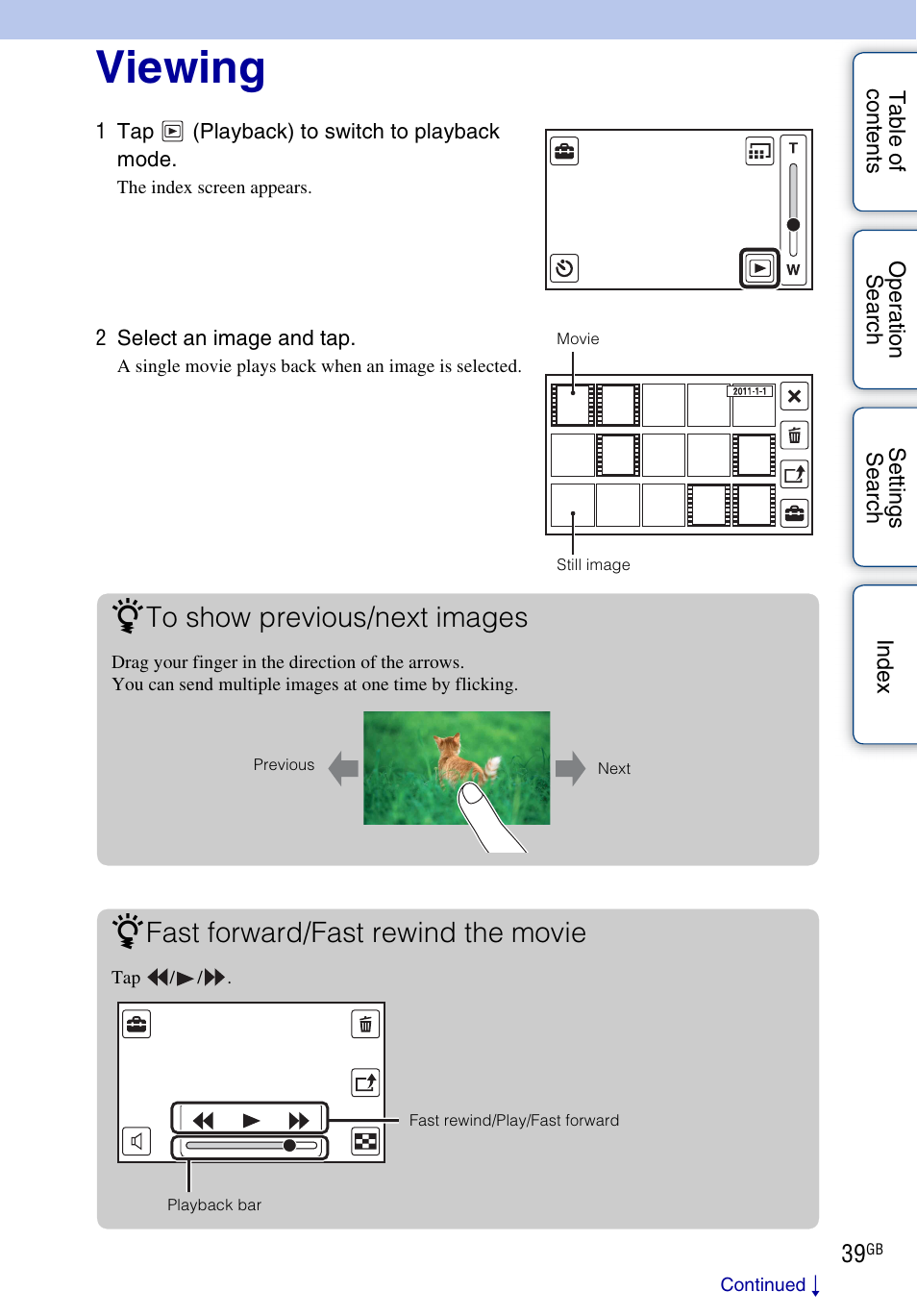 Viewing, Fast forward/fast rewind the movie | Sony bloggie MHS-TS20К User Manual | Page 39 / 73