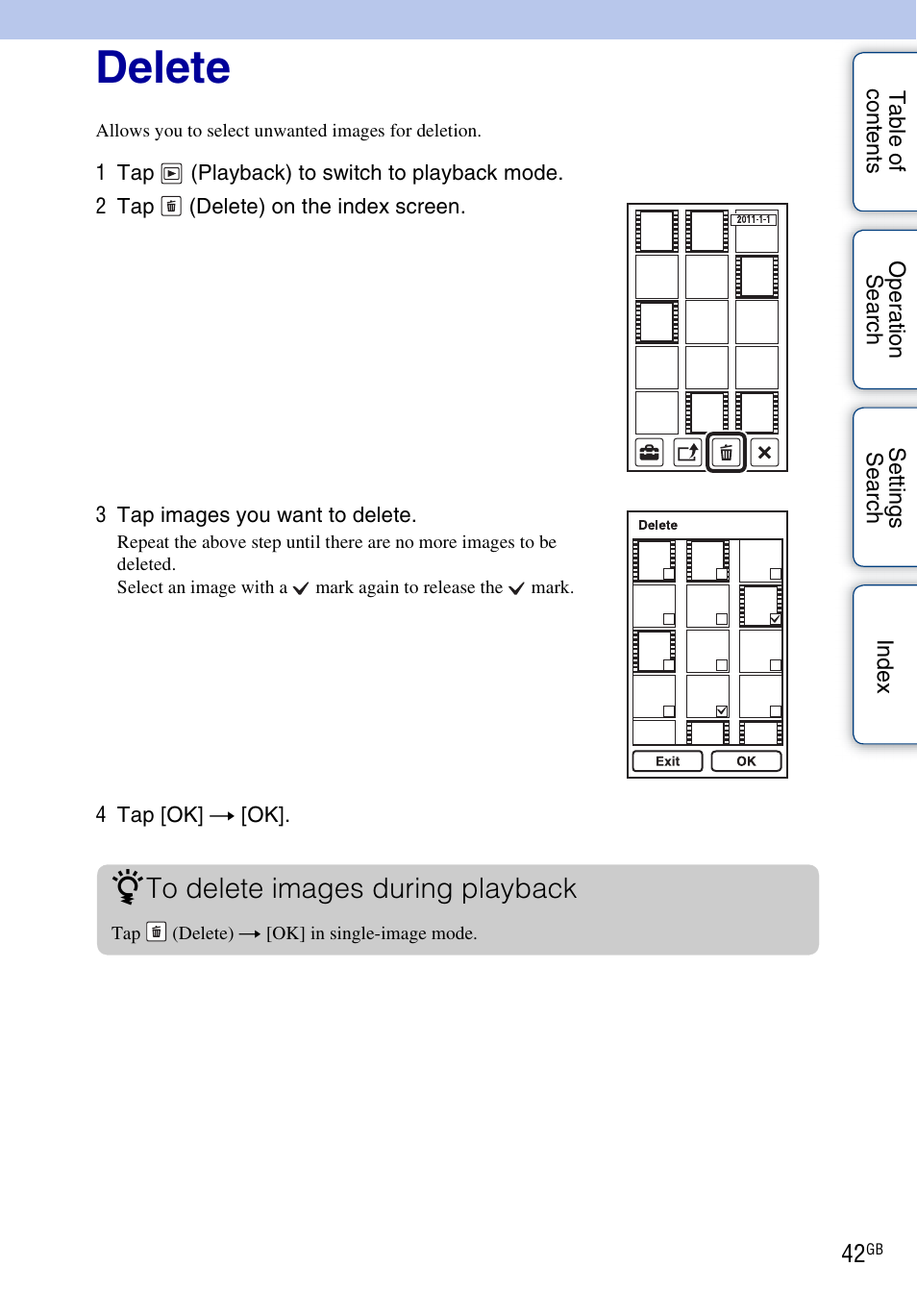 Delete | Sony bloggie MHS-TS20К User Manual | Page 42 / 73