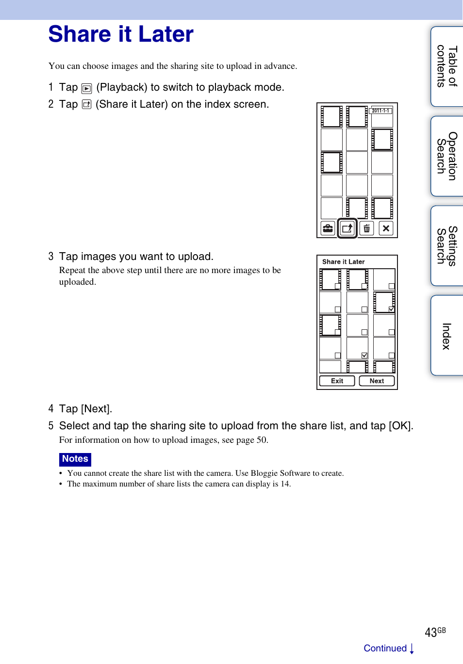 Share it later | Sony bloggie MHS-TS20К User Manual | Page 43 / 73