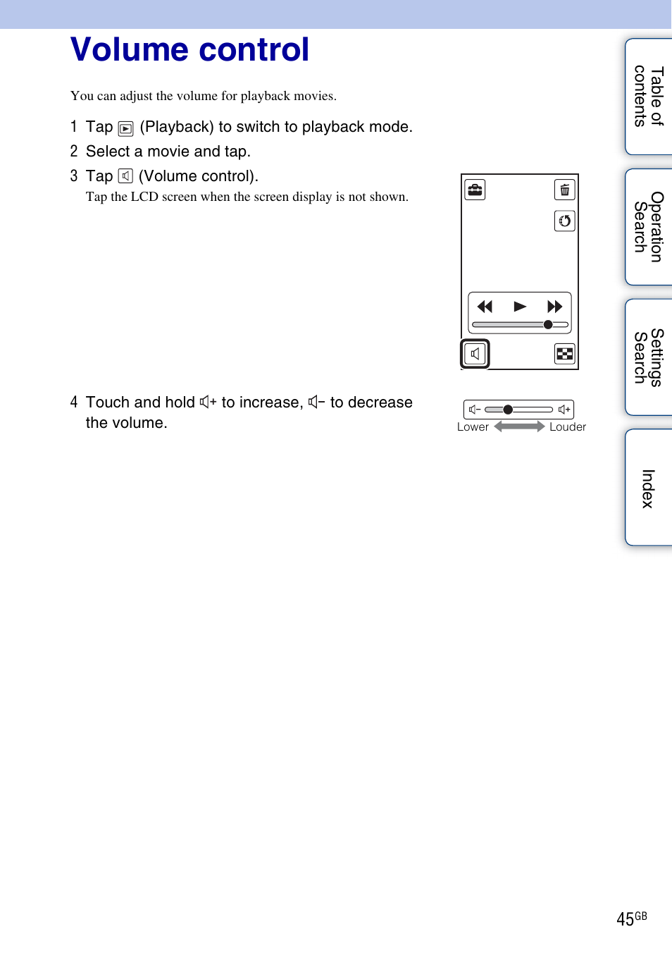 Volume control | Sony bloggie MHS-TS20К User Manual | Page 45 / 73