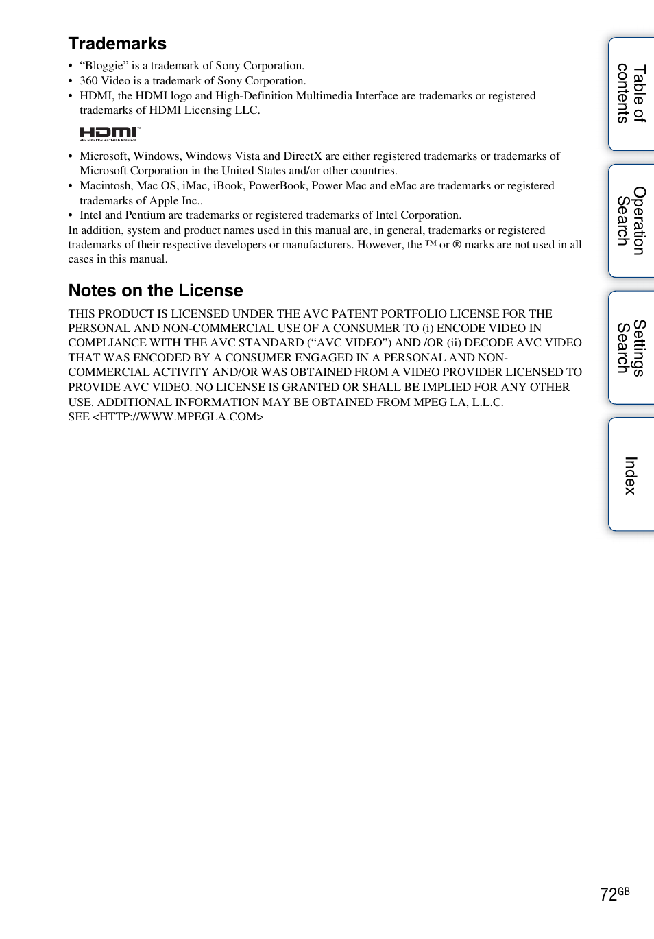 Trademarks | Sony bloggie MHS-TS20К User Manual | Page 72 / 73