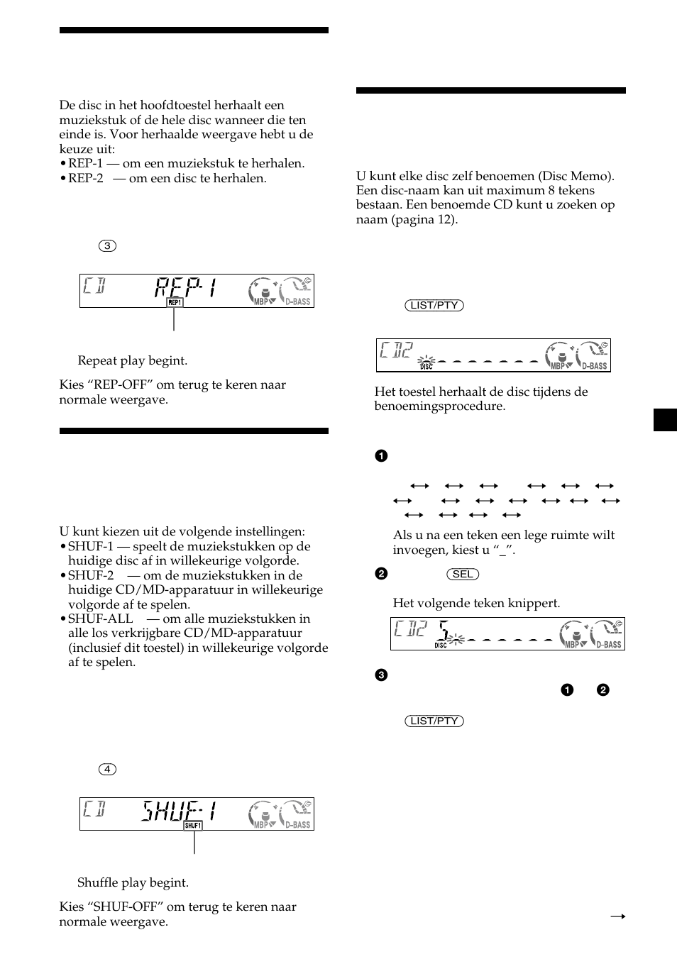 11 muziekstukken herhaald afspelen, Muziekstukken in willekeurige volgorde afspelen, Een cd benoemen | Sony CDX-CA600 User Manual | Page 115 / 132