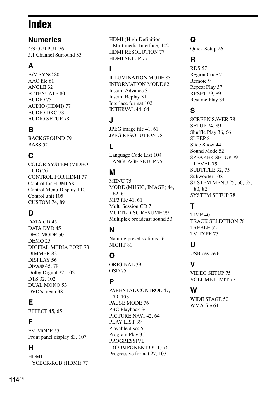 Index, Numerics | Sony 3-398-069-14(1) User Manual | Page 114 / 115