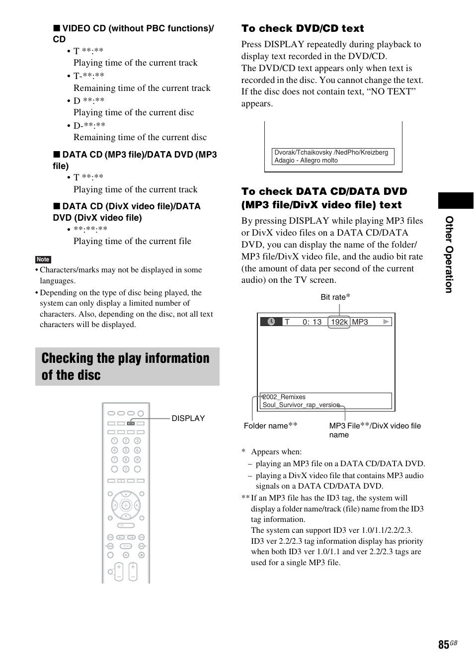 Checking the play information of the disc | Sony 3-398-069-14(1) User Manual | Page 85 / 115