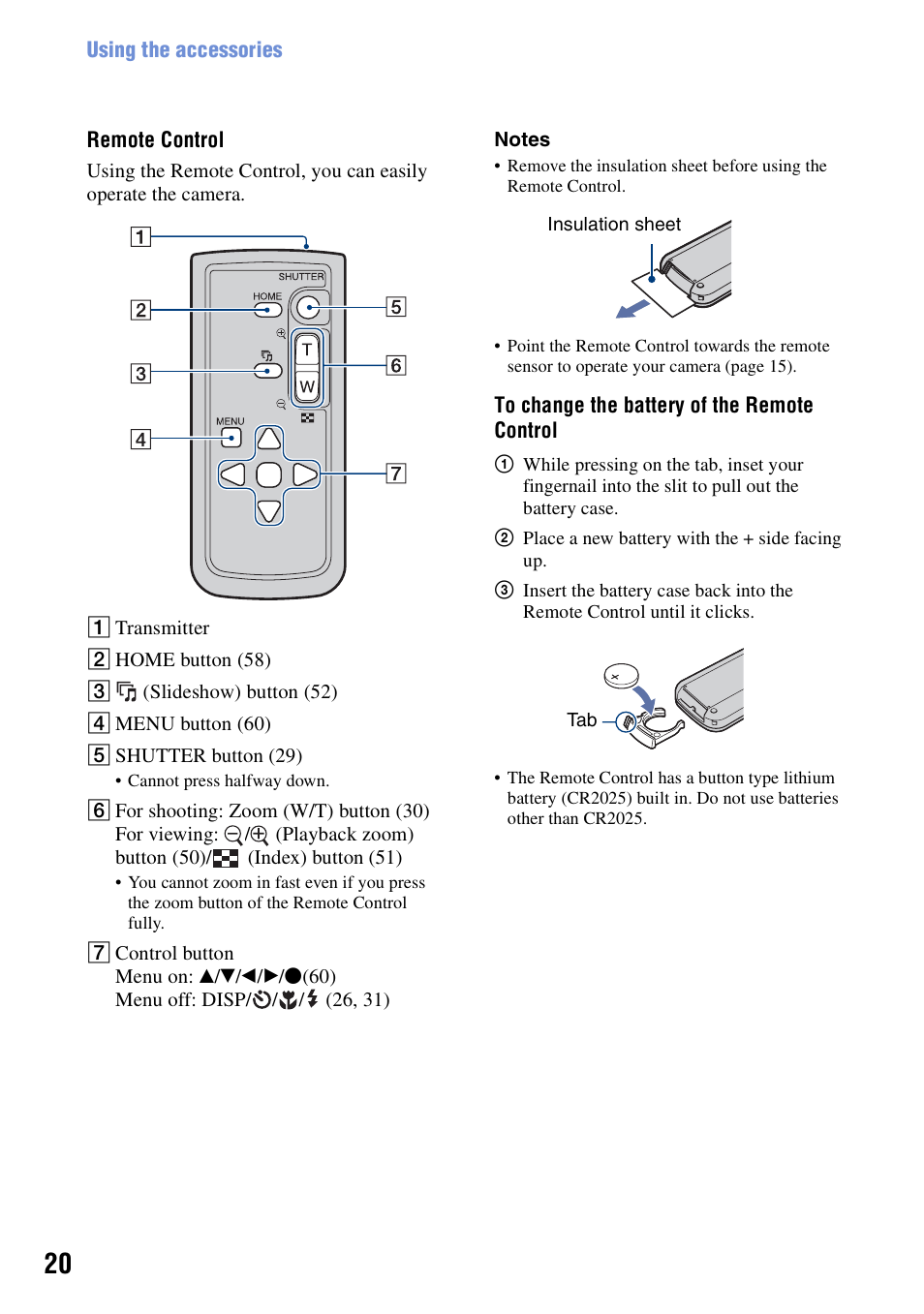 Remote control | Sony Cyber-shot 3-295-460-12(1) User Manual | Page 20 / 154