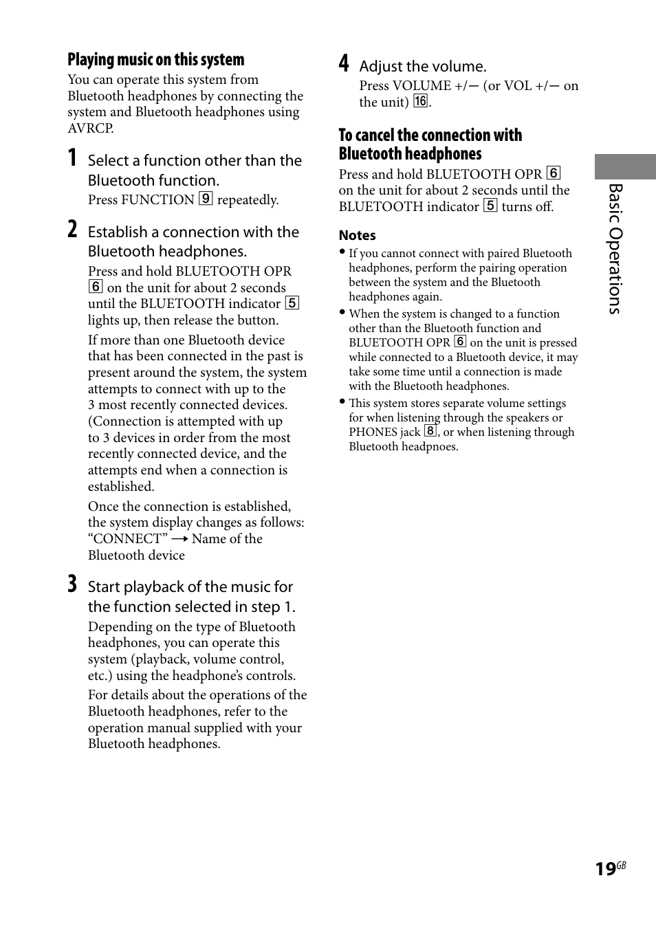 Basic oper ations playing music on this system | Sony CMTBX5BT User Manual | Page 19 / 36