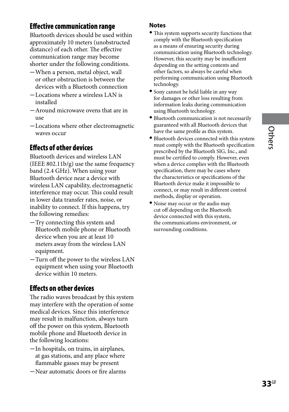 Others effective communication range, Effects of other devices, Effects on other devices | Sony CMTBX5BT User Manual | Page 33 / 36