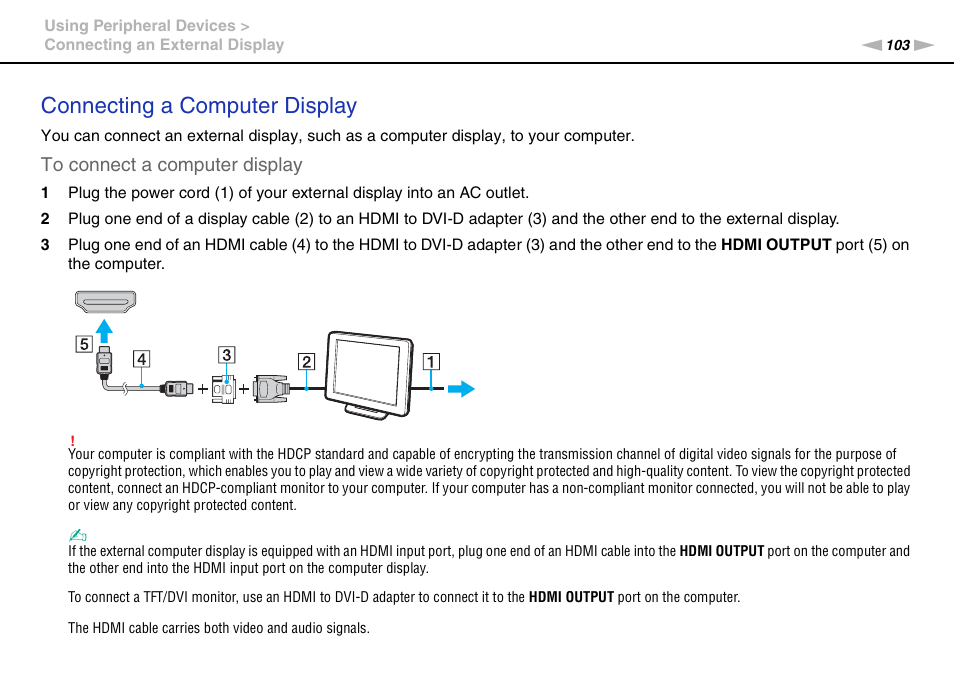 Connecting a computer display | Sony VPCL2 User Manual | Page 103 / 190