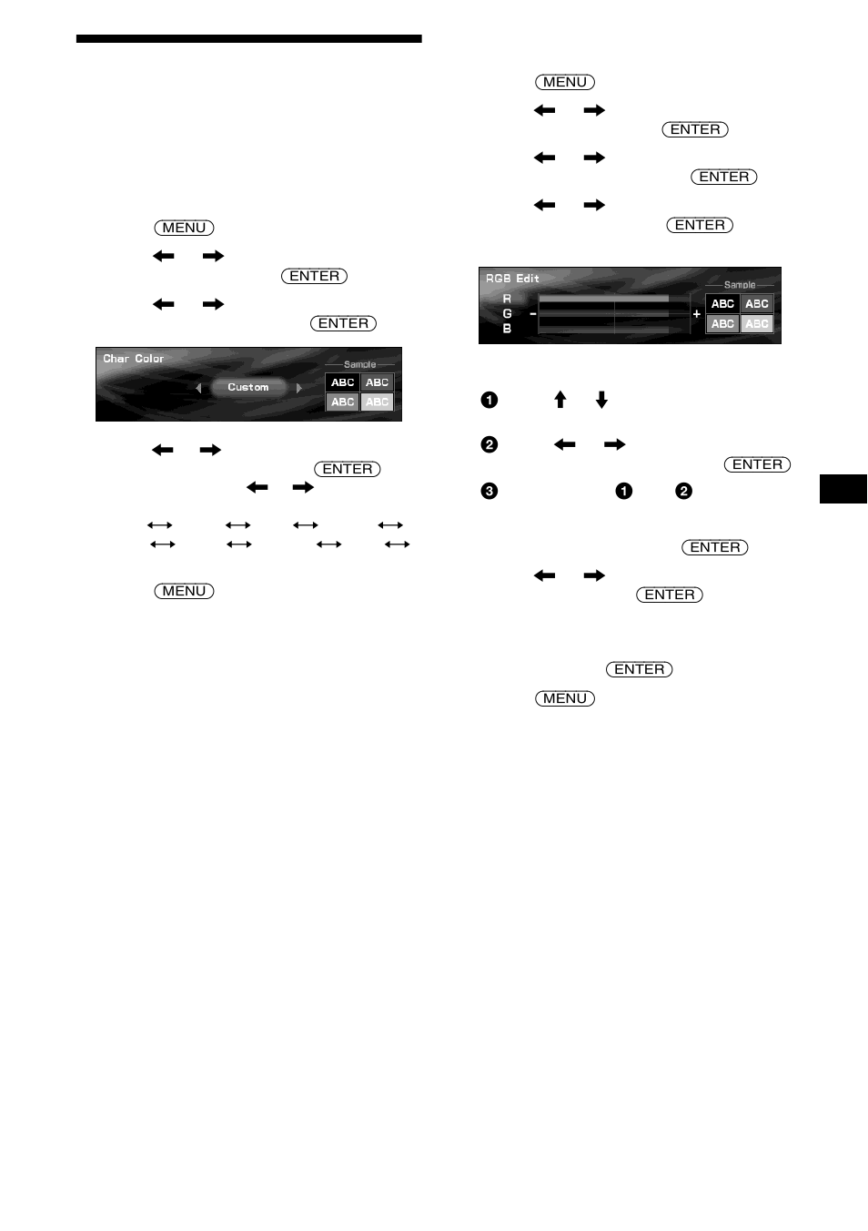 Setting the character color, Char color, 23 setting the character color | Sony CDX-M9905X User Manual | Page 23 / 136