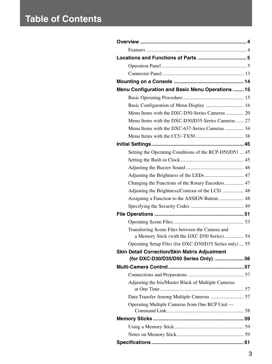 Sony Remote Control Panel RCP-D50/D51 User Manual | Page 3 / 62