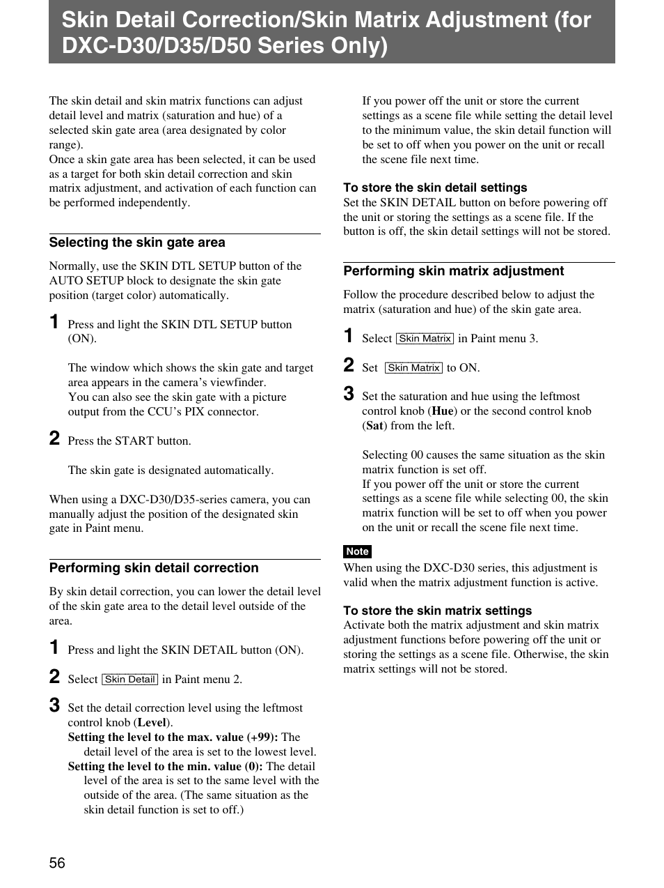 Skin detail correction/skin matrix adjustment, For dxc-d30/d35/d50 series only) | Sony Remote Control Panel RCP-D50/D51 User Manual | Page 56 / 62