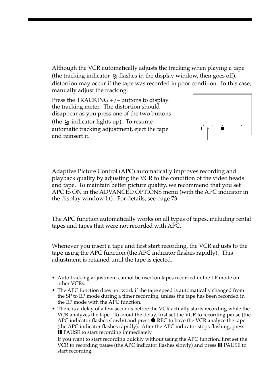 Adjusting the picture, Adjusting the tracking, About adaptive picture control (apc) | Sony SLV-795HF User Manual | Page 72 / 88
