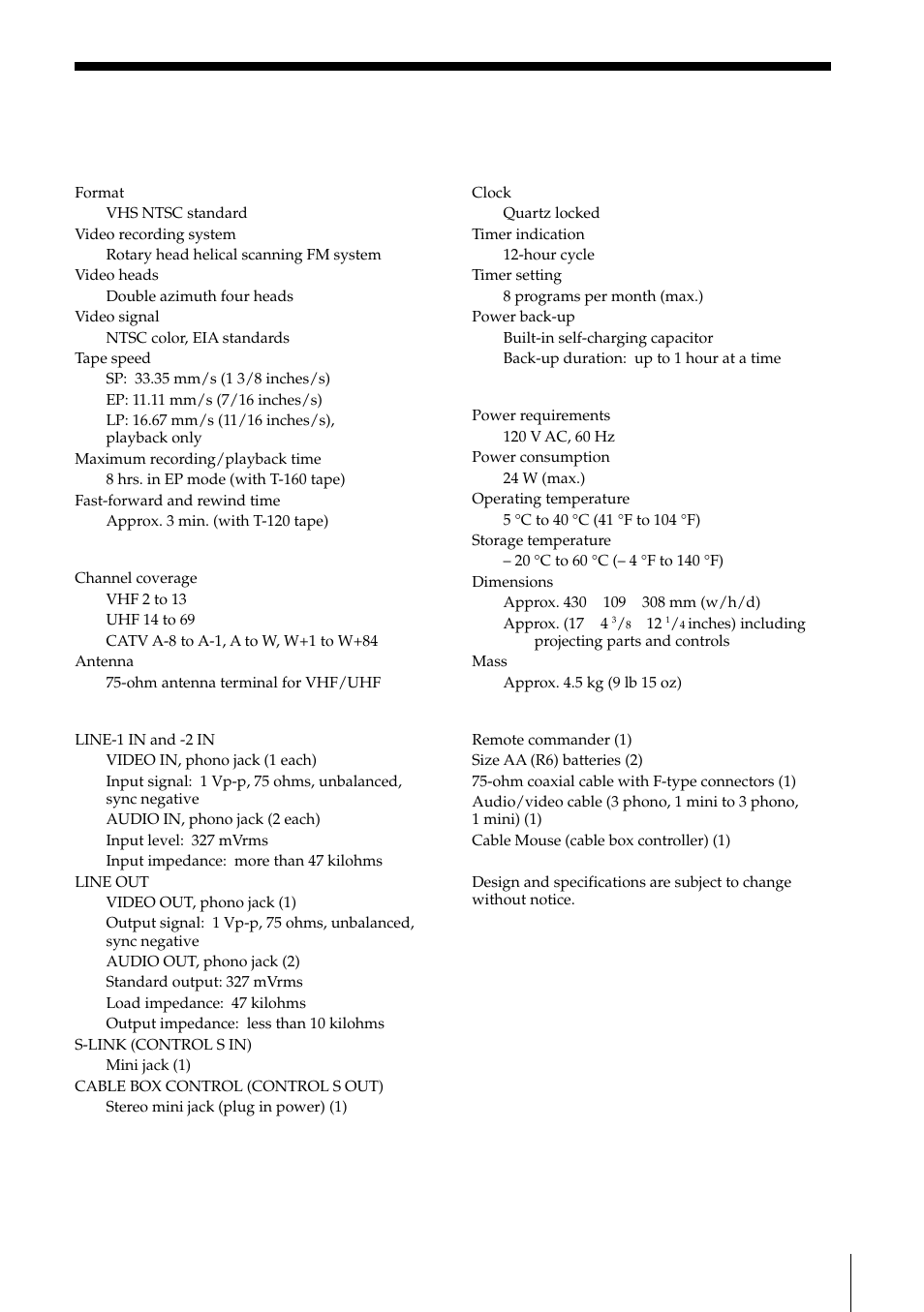 Specifications, General, Supplied accessories | System, Inputs and outputs | Sony SLV-795HF User Manual | Page 81 / 88