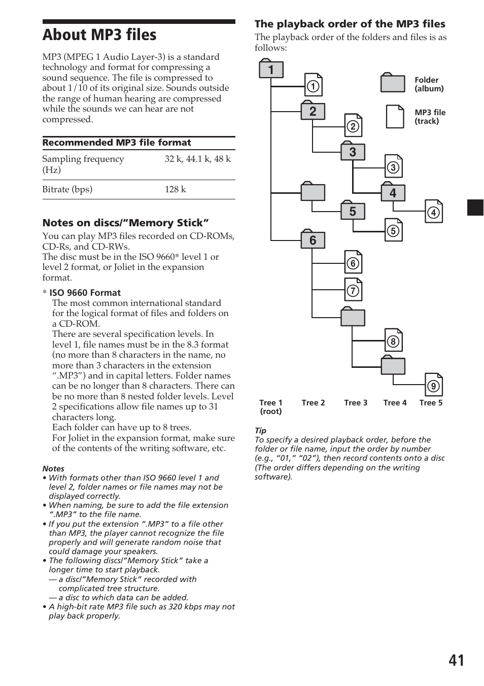 About mp3 files, 41 about mp3 files | Sony MV-700HR User Manual | Page 41 / 148
