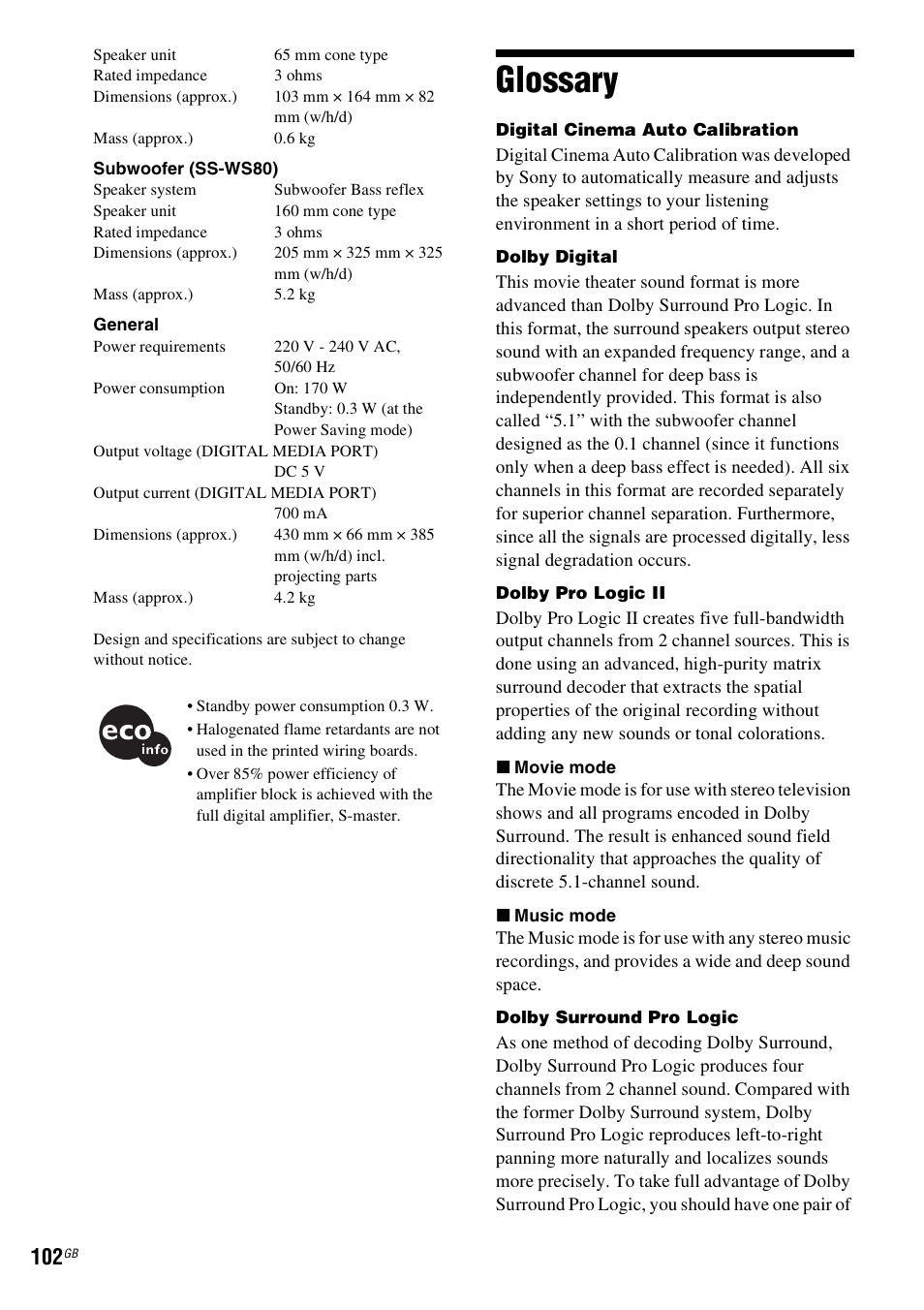 Glossary | Sony 3-283-040-11(1) User Manual | Page 102 / 116
