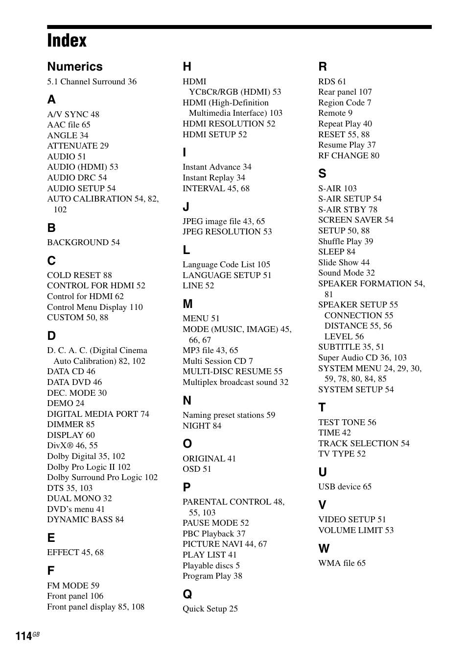Index, Numerics | Sony 3-283-040-11(1) User Manual | Page 114 / 116