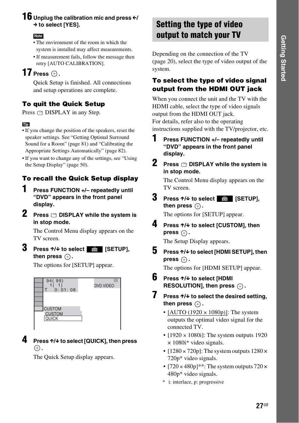 Setting the type of video output to match your tv | Sony 3-283-040-11(1) User Manual | Page 27 / 116