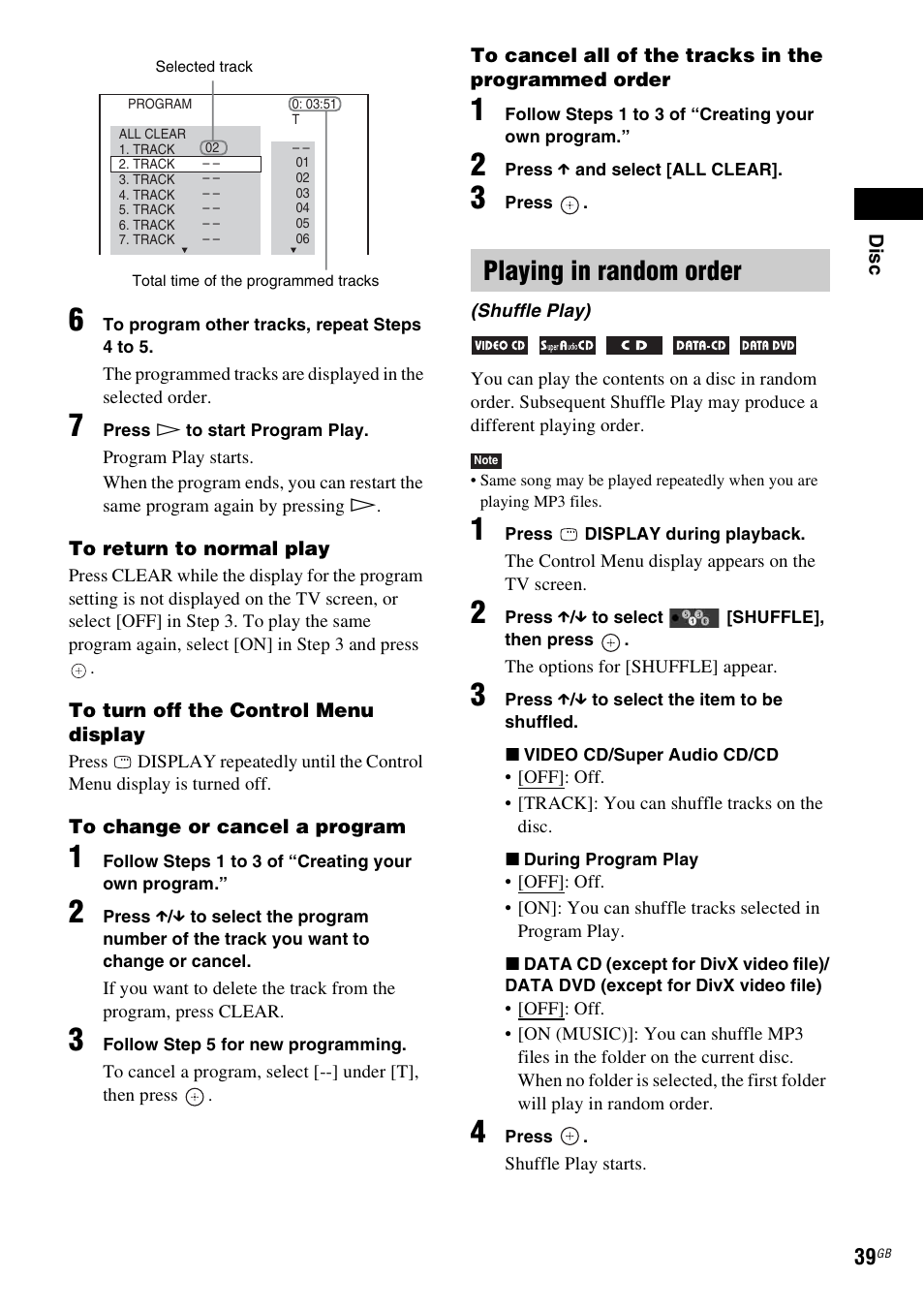 Playing in random order | Sony 3-283-040-11(1) User Manual | Page 39 / 116