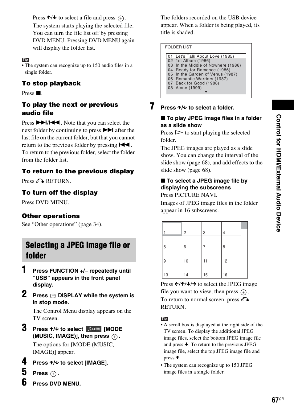 Selecting a jpeg image file or folder | Sony 3-283-040-11(1) User Manual | Page 67 / 116