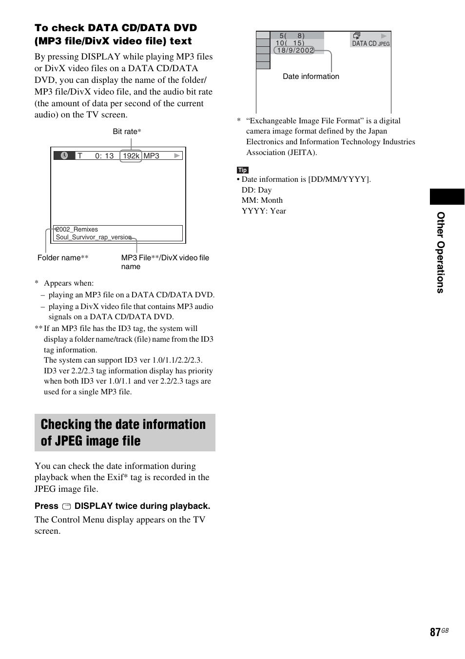 Checking the date information of jpeg image file | Sony 3-283-040-11(1) User Manual | Page 87 / 116