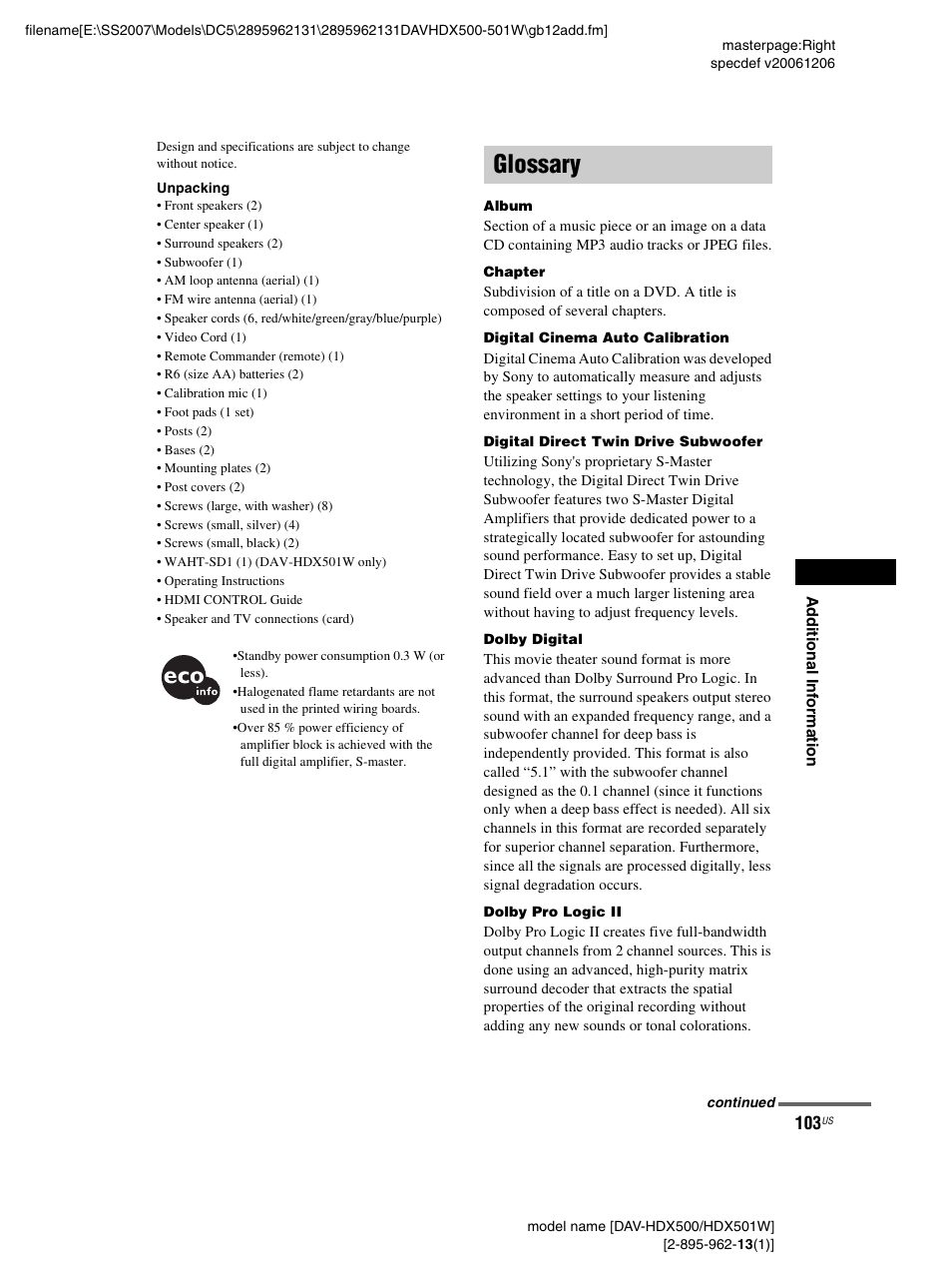 Glossary | Sony DAV-HDX500 User Manual | Page 103 / 120