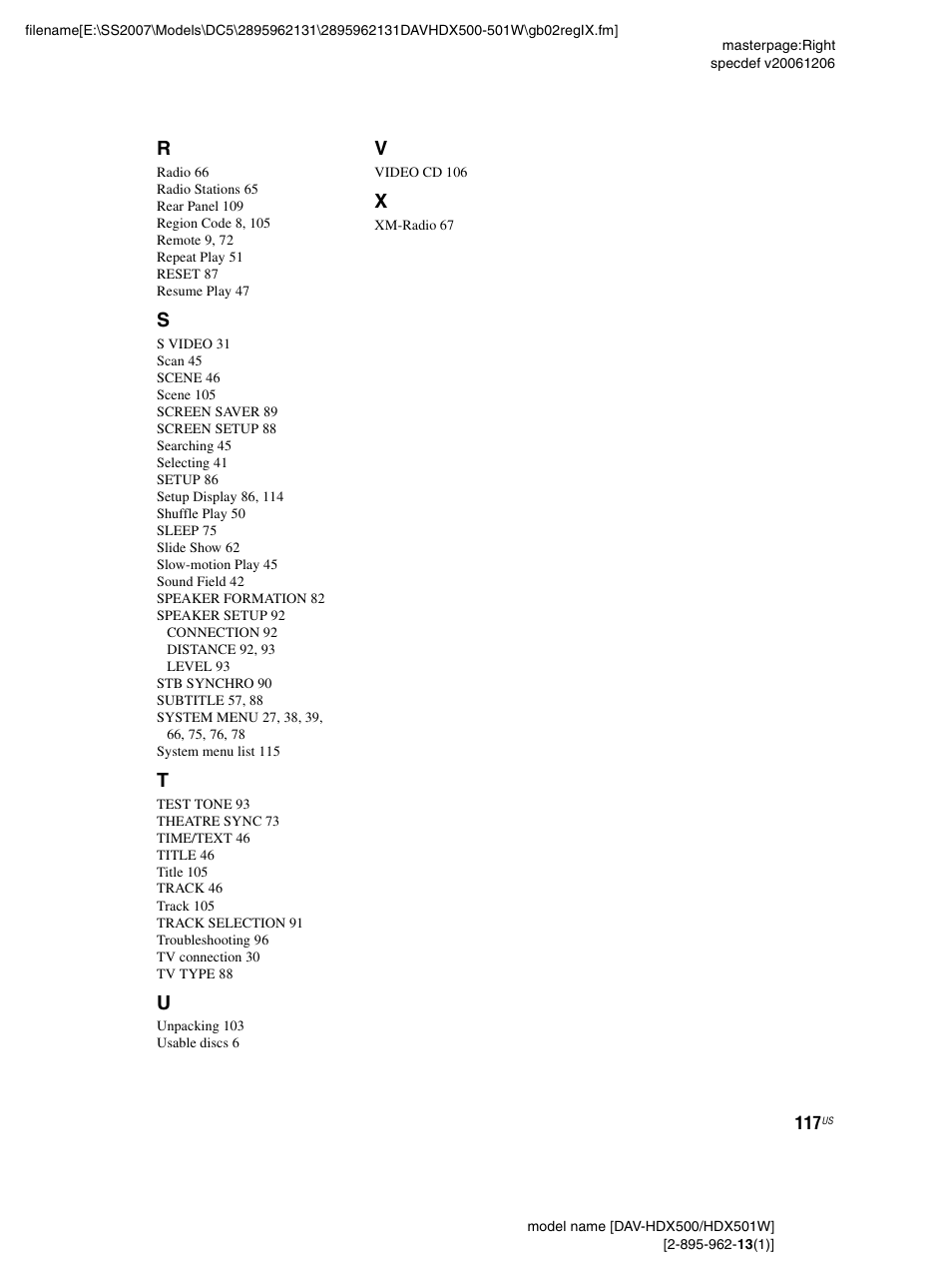 Sony DAV-HDX500 User Manual | Page 117 / 120