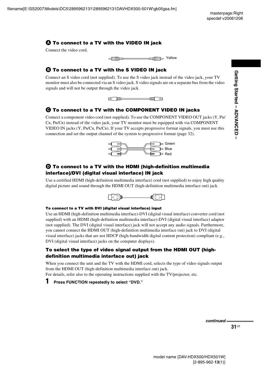 Sony DAV-HDX500 User Manual | Page 31 / 120