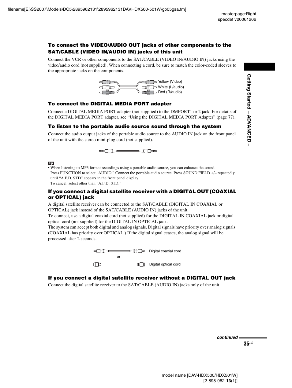 Sony DAV-HDX500 User Manual | Page 35 / 120